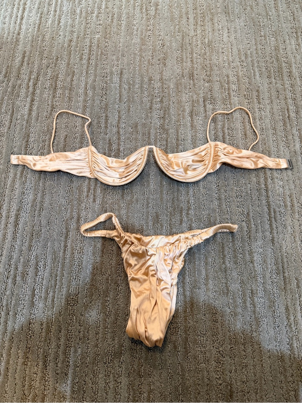 Isa Boulder Satin Bikini Set in Champagne Gold